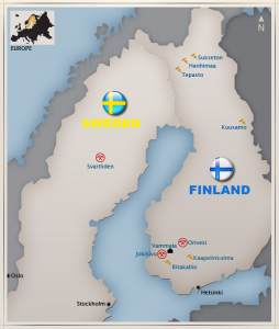 Karta över Dragon Minings gruvor i Sverige och Finland