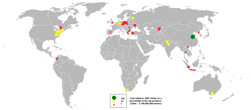 Förekomster av kol globalt - Karta