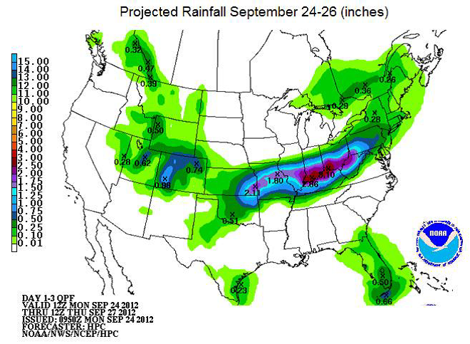 Prognos-karta över regn i USA