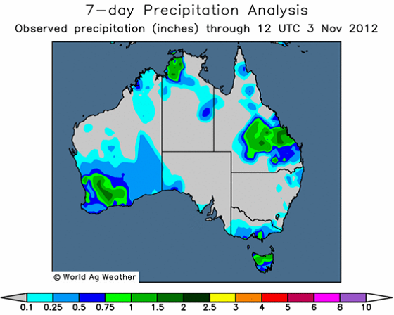 7-day precipitation analysis for Australia