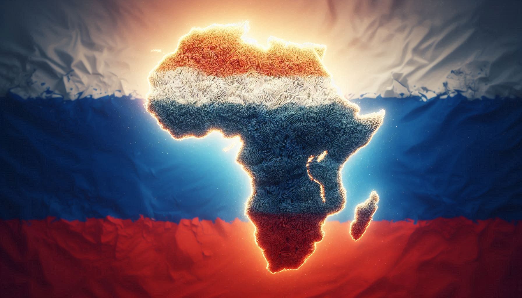 Afrikanska kontinenten med ryska flaggan i bakgrunden