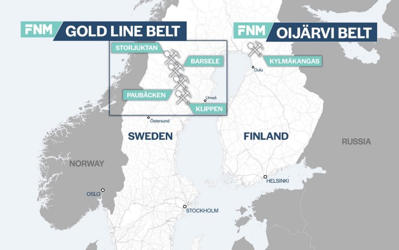 Karta över First Nordic Metals tillgångar