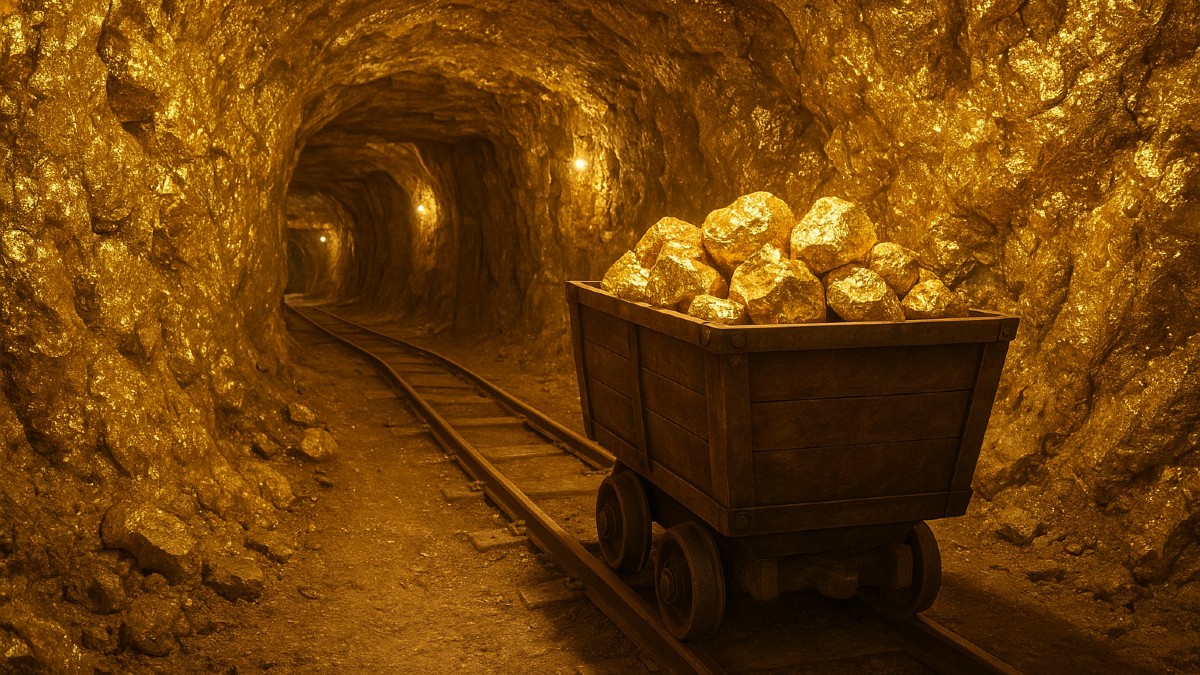 En traditionell gruva som skiner med guld