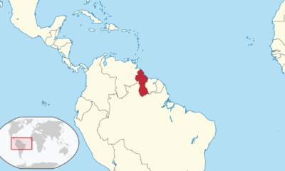 Karta där Guyana i Sydamerika har markerats.