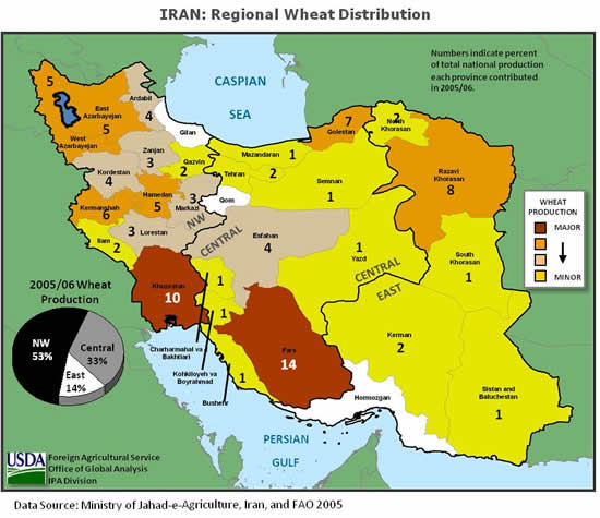 Karta över Iran - Regional vete-distribution