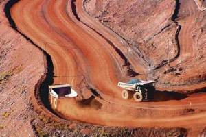 Trucks in iron ore mine