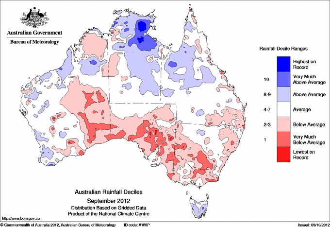 Karta över regn i Australien