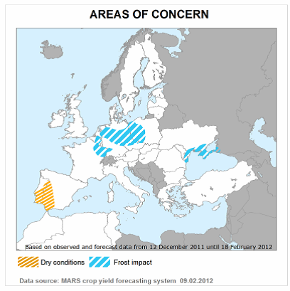 Karta över frost och torka i Europa - Skörd