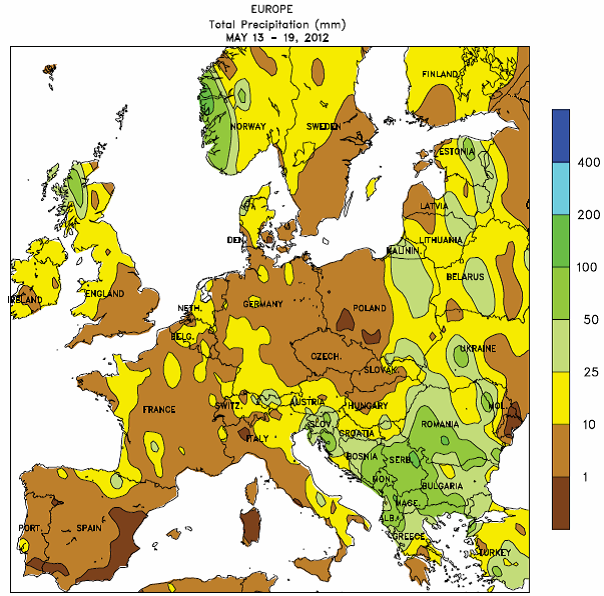 Karta Europa - Väder 13 - 19 maj 2012