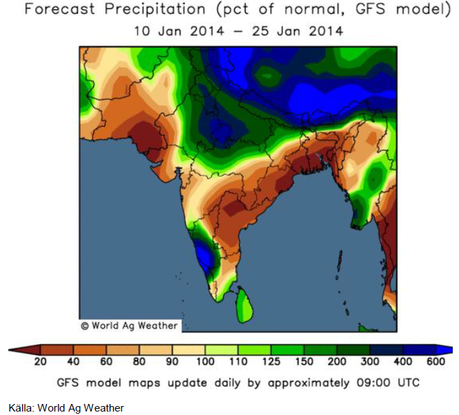Karta över Indien med väderprognos