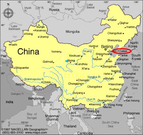 Karta visar var Dalia ligger i Kina