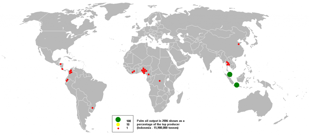 Karta över produktion av palmolja i världen
