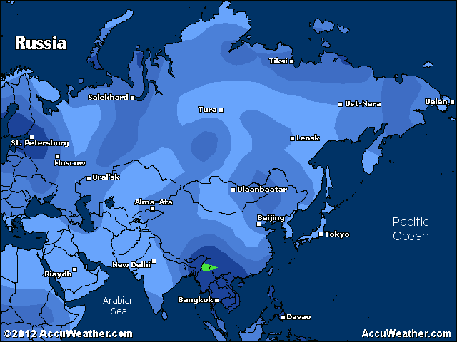 Temperaturer - Karta över Ryssland, Ukraina och norra Kazakstan