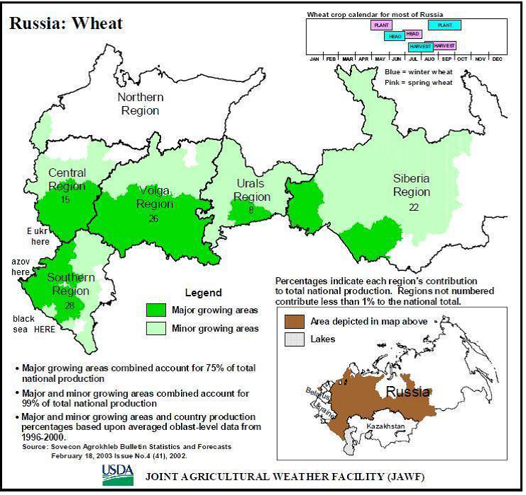 Karta över vete i Ryssland - USDA