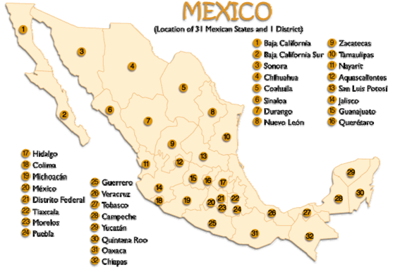 Map of Mexico mines