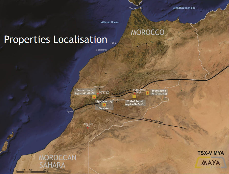 Karta över Maya Gold & Silvers tillgångar i Marocko