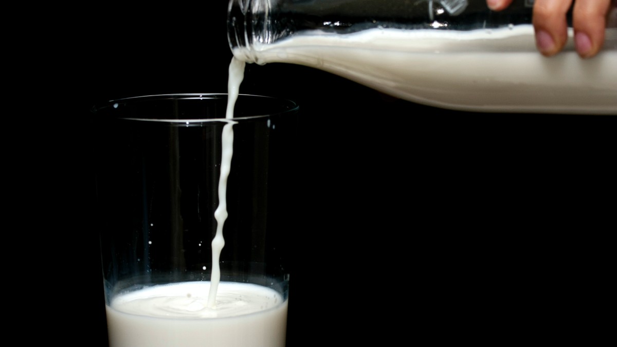 Mjölk hälls i glas