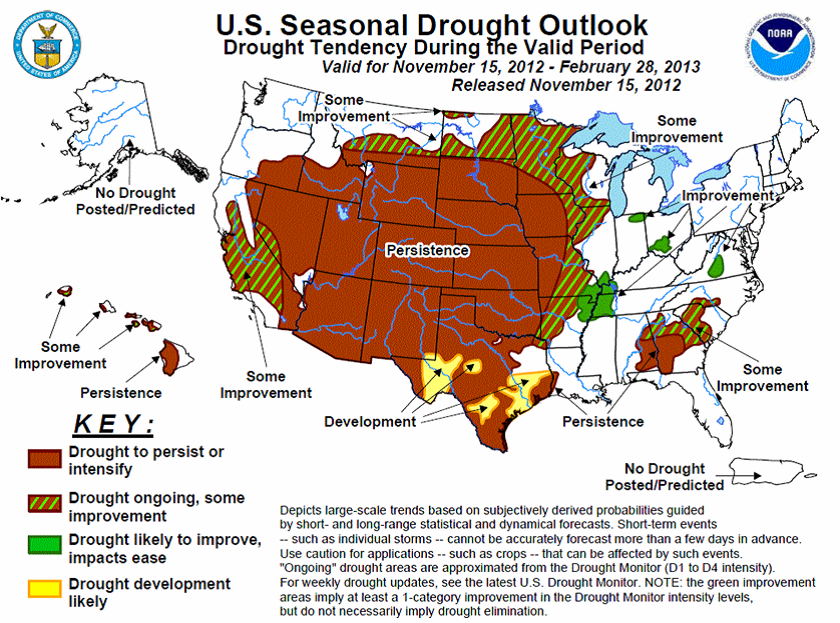 Karta över odlingsväder i USA - 15 november 2012