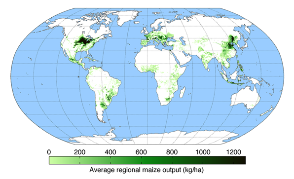 Produktion av majs per region i världen