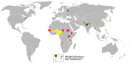 Produktion av sädesslaget hirs i världen år 2005
