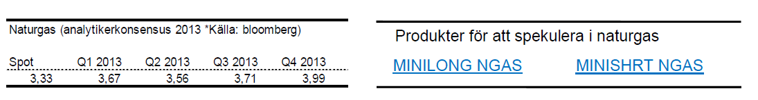 Prognoser för pris på naturgas under 2013