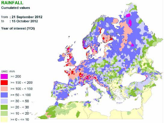 Karta över regn i Europa