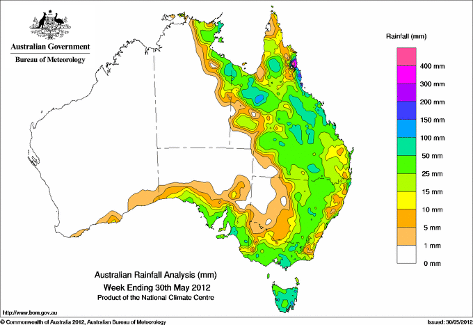 Regn - Karta över Australien