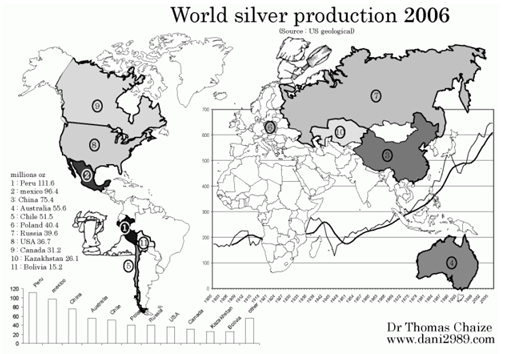 Silverproduktion i världen år 2006
