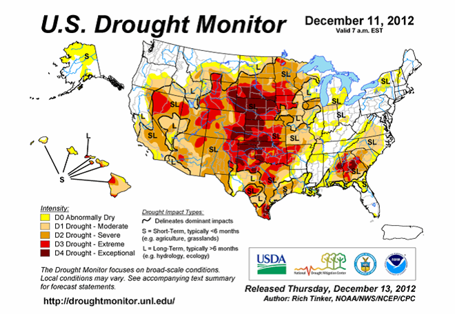 US drought monitor - 11 December 2012