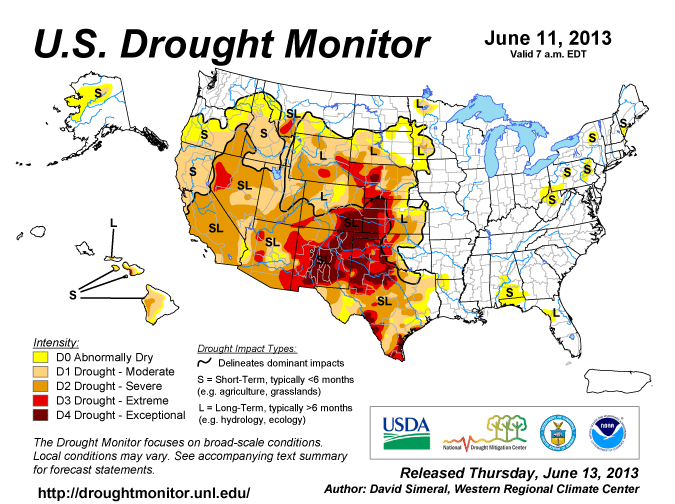 US drought monitor den 13 juni 2013