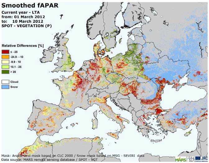 Väderkarta över snö i Europa