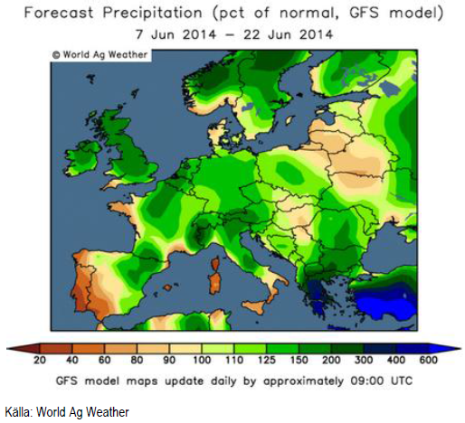 Väderprognos för odling i Europa