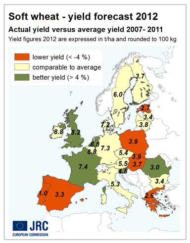 Odlingsprognos för vete - Översiktskarta - 2012 - soft wheat