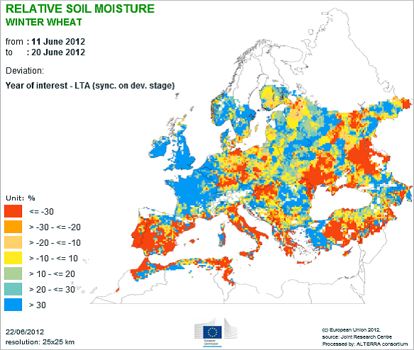Vintervete - Karta över Europa - Relativ fuktighet i marken