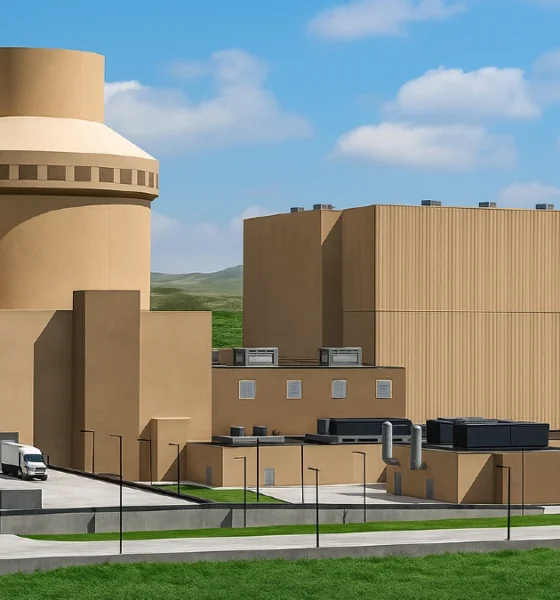 Rendering på kärnkraftverk AP1000 från Westinghouse