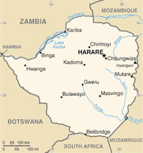 Map of Zimbabwe - Harare